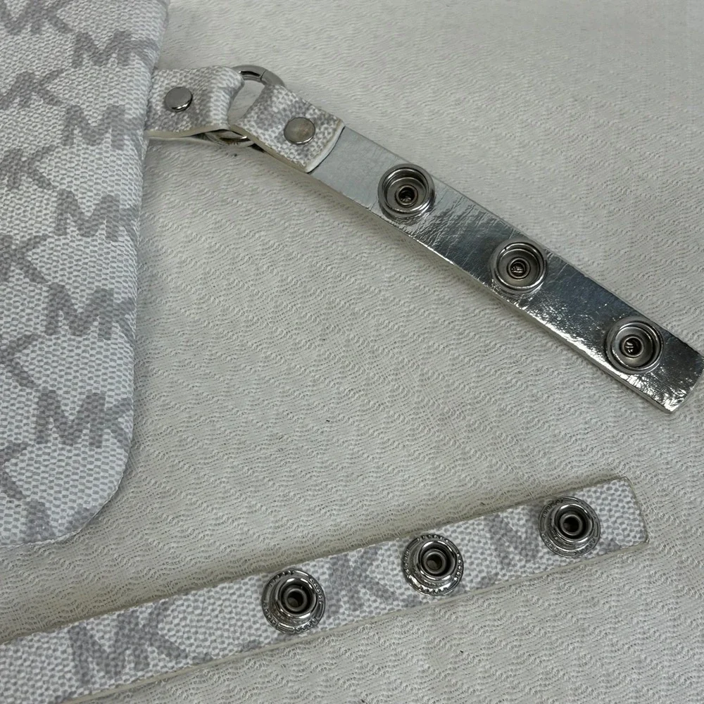 Michael Kors White Monogram Belt Bag Silver Chain Waist Pouch Small 554131 S